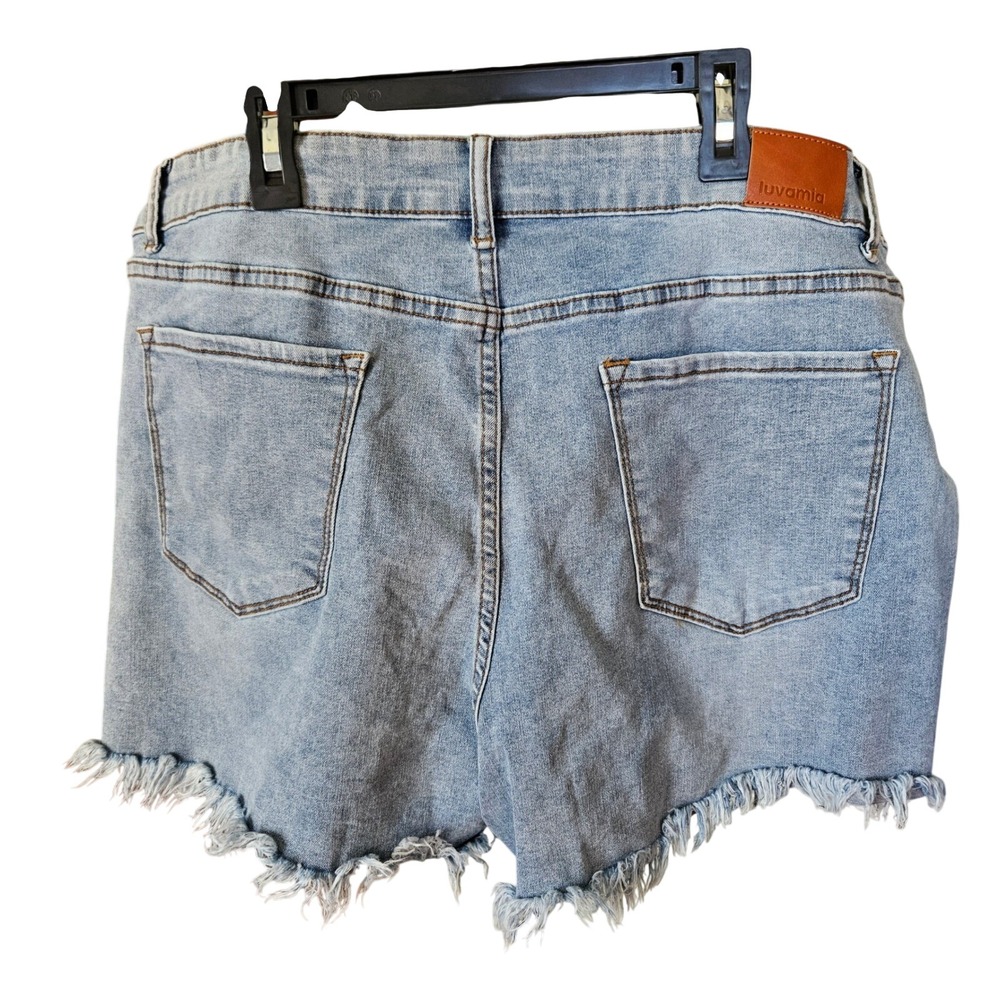 NWT Luvamia Plus Size High Waist Frayed Fringe Denim Shorts Sz 2XL / 16W-18W